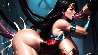Wonder Woman gagged and ruined by ravenous tentacles