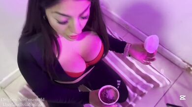 I choked my Latina neighbor on her deepthroat sloppy blowjob till she gagged on my big tits cum