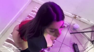 I choked my Latina neighbor on her deepthroat sloppy blowjob till she gagged on my big tits cum