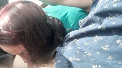 Step sis gives sloppy road head deepthroat gagging at family reunion