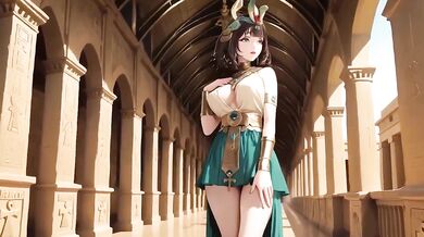 Ancient egyptian priestess destroyed by her golden throne worshipping bronze skin bodice teased tease