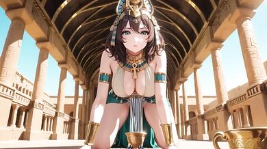 Ancient egyptian priestess destroyed by her golden throne worshipping bronze skin bodice teased tease