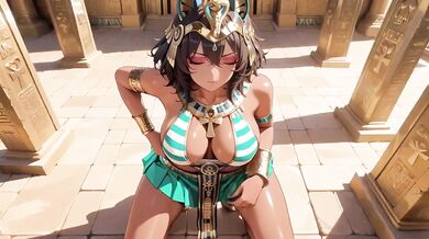 Ancient egyptian priestess destroyed by her golden throne worshipping bronze skin bodice teased tease