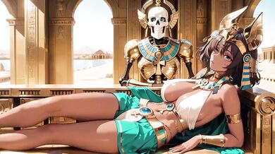 Ancient egyptian priestess destroyed by her golden throne worshipping bronze skin bodice teased tease