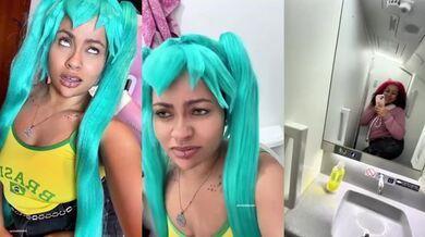Chubby Latina’s Gassy Ass Shatters Public Toilet Stink Bomb