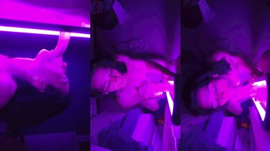 Purple LED BlowJob ruined her throat till she gagged on his thick cock