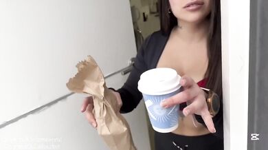 Neighbor's face ruined by thick hot cum facial sloppy blowjob deepthroat