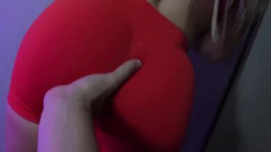 Huge tits bimbo in red sports bra gets destroyed face fucked deepthroated