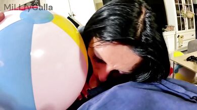 Denim boots on beach ball humiliation deepthroat doggy double cum
