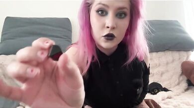 Pink haired goth domme destroys guy with dice feet joi and dirty talk