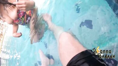 POV Pool Blowjob ruined milf gets deepthroated underwater