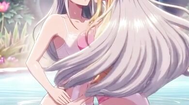 Two hot elves cum together in a magical hot spring
