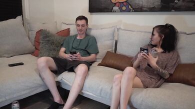 Her tight mouth choked on his big dick while begging for a creampie