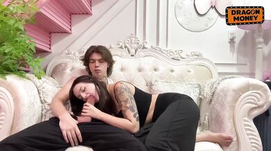 Hot Asian babe gets surprise cum in mouth riding big dick