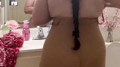Shy MILF forced to strip for bodysuit try on with big tits and ass