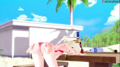 Burnice feasted on the beach POV hentai cum dripping big tits blonde