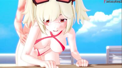 Burnice feasted on the beach POV hentai cum dripping big tits blonde