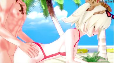 Burnice feasted on the beach POV hentai cum dripping big tits blonde