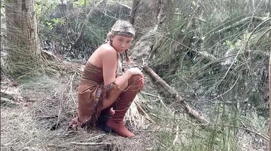 Thanksgiving feast gets messy when milf wife deep throats in the woods