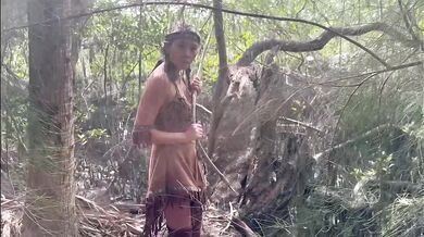 Thanksgiving feast gets messy when milf wife deep throats in the woods