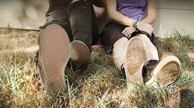 Nike socked toes deep in redhead’s pink soaked pussy