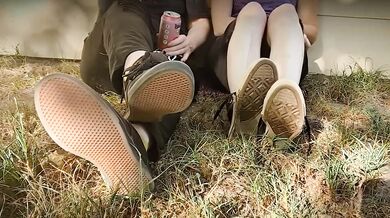 Nike socked toes deep in redhead’s pink soaked pussy