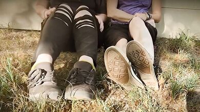 Nike socked toes deep in redhead’s pink soaked pussy
