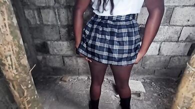 After school sex ed class forced into risky public fuck with ebony babe in short skirt