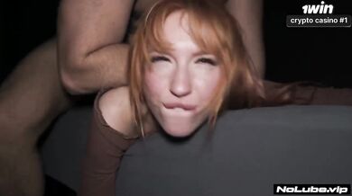 Redheaded teen wrecked by thick cock in hard POV threesome