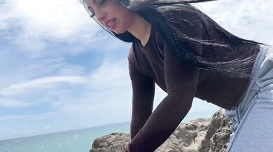 Amateur Latina gets pounded on beach nearly caught big dick deep throat rough cumshot