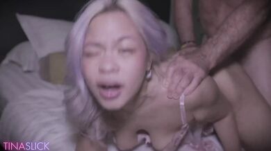 Tina Slick gets breed hard by step dad thick white cock deepthroat gagged messy pinay cum