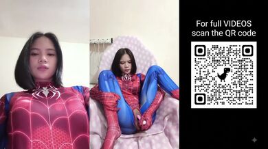 Spidergirl gets stuffed by her own vibrator while fingering herself