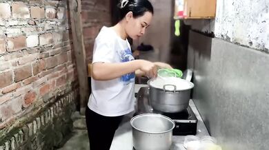 Cooking rice the traditional rural way but getting hard rough sex