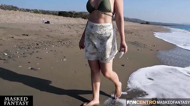 Bikini Babe Gets Destroyed on Public Beach by Sucking Vibrator Before Getting Caught