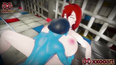 Blue alien 3d blows giant tits in raunchy cartoon hentai