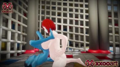 Blue alien 3d blows giant tits in raunchy cartoon hentai