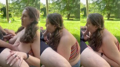 BBW Gobbles Cock in Park Sucks Cum Straight Out Mouth Swallow Thick Load