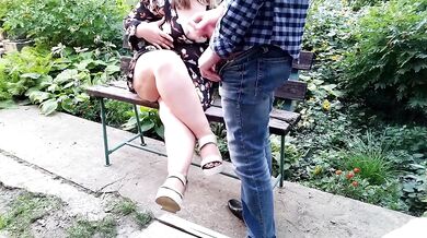 Stepmom stuffs her thick thighs with cum while flashing in the park