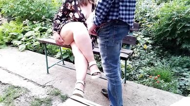 Stepmom stuffs her thick thighs with cum while flashing in the park