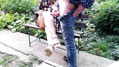 Stepmom stuffs her thick thighs with cum while flashing in the park