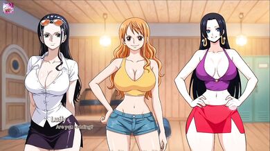 Nami Bounces on Luffy wrecked by Hancock Robin gangbang POV gameplay