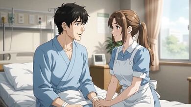 Nurse gives treatment with hands Nurse gets fucked by patient