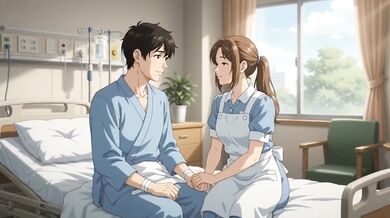 Nurse gives treatment with hands Nurse gets fucked by patient