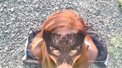 Risky public park blowjob destroyed masked latina panties gushed