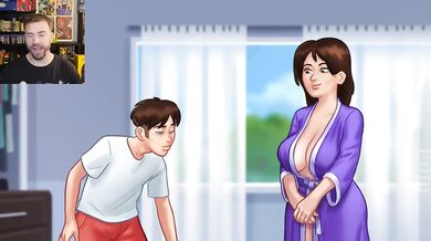 Caught staring at teacher's big tits while she masturbates