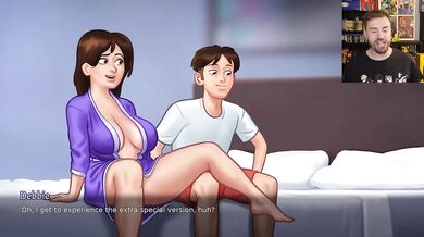 Caught staring at teacher's big tits while she masturbates