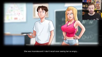 Caught staring at teacher's big tits while she masturbates