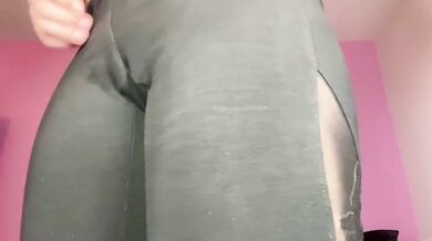 Sheer black leggings reveal all Slutty Babe masturbating gym solo