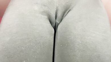 Sheer black leggings reveal all Slutty Babe masturbating gym solo