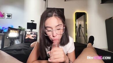 Jademoon’s tiny Latina face buried in raw cock until dripping cum ruins her makeup
